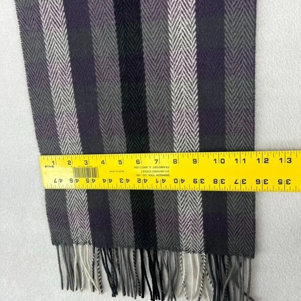 Joseph & Feiss 100% Wool Charcoal Grey Purple & Black Herringbone Winter Scarf